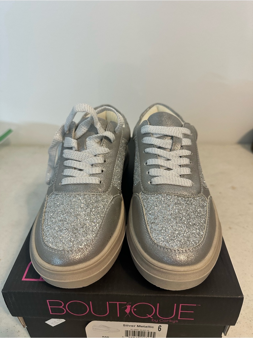Corkys Silver Metallic Glitter Lace-Up Sneakers
